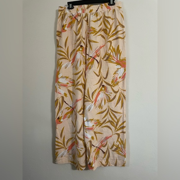 Rafella Paradise Print Linen Wide-Leg Pants LARGE - Picture 2 of 2